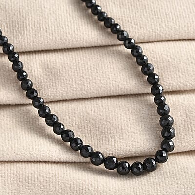 Thai Black Spinel Beaded 100 ctw Necklace 20 Inches in Stainless Steel