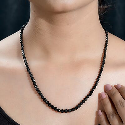 Thai Black Spinel Beaded 100 ctw Necklace 20 Inches in Stainless Steel