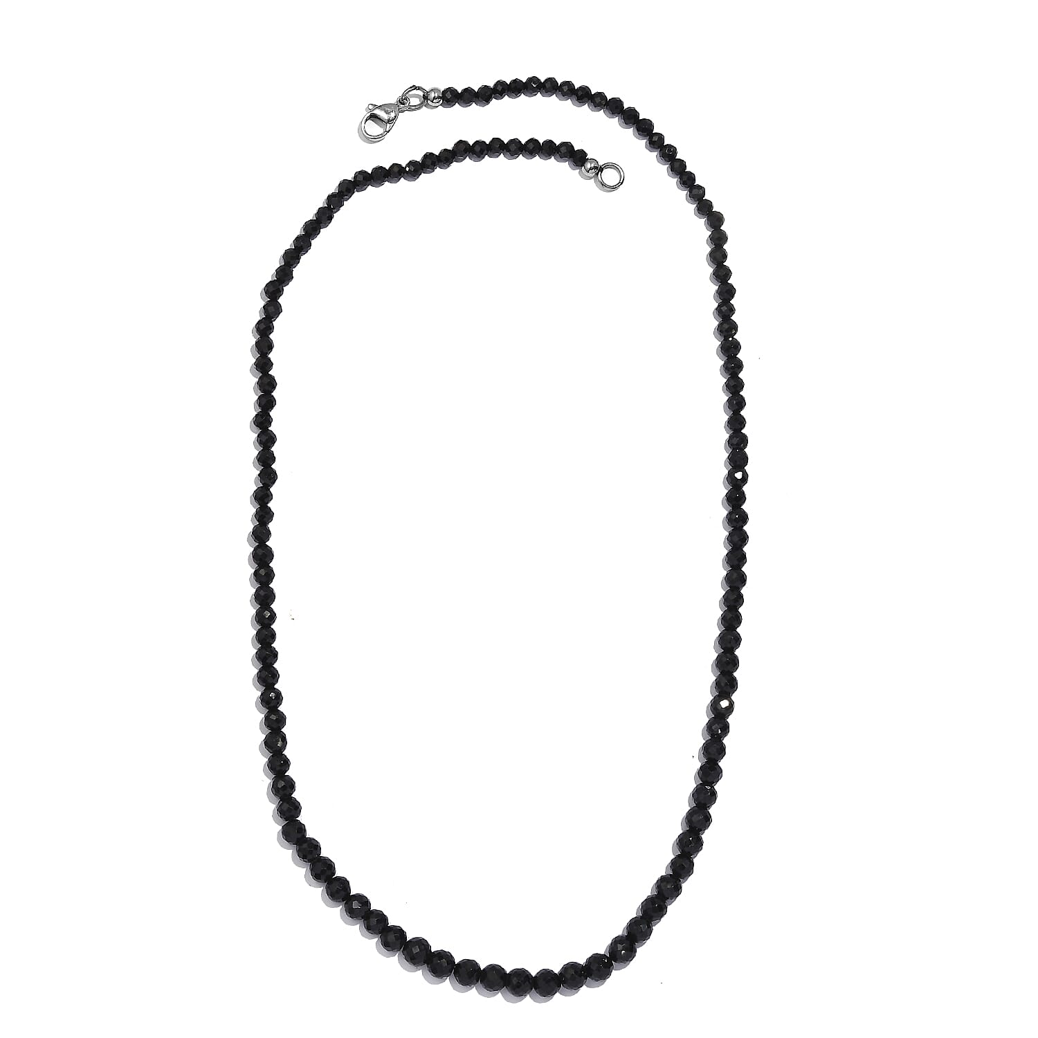 Thai Black Spinel Beaded 100 ctw Necklace 20 Inches in Stainless Steel