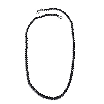 Thai Black Spinel Beaded 100 ctw Necklace 20 Inches in Stainless Steel