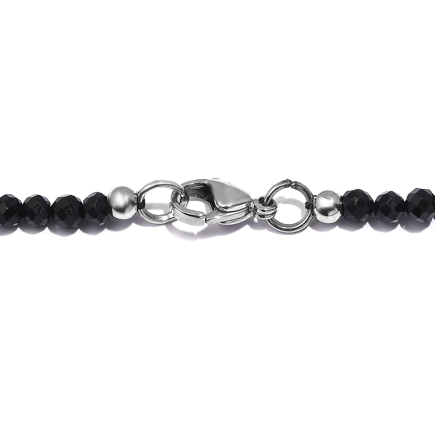 Thai Black Spinel Beaded 100 ctw Necklace 20 Inches in Stainless Steel