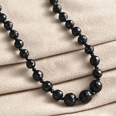 Thai Black Spinel 175.00 ctw Beaded Necklace in Stainless Steel 20 Inches