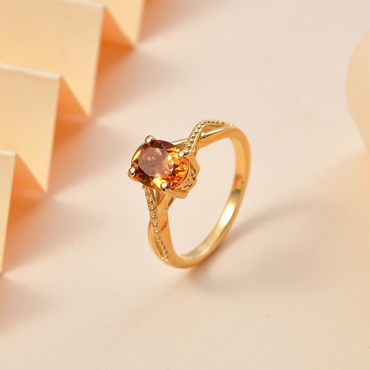 Santa Ana Madeira Citrine Solitaire Ring in 18K Vermeil YG Over Sterling Silver (Size 10.0) 1.20 ctw image number 1