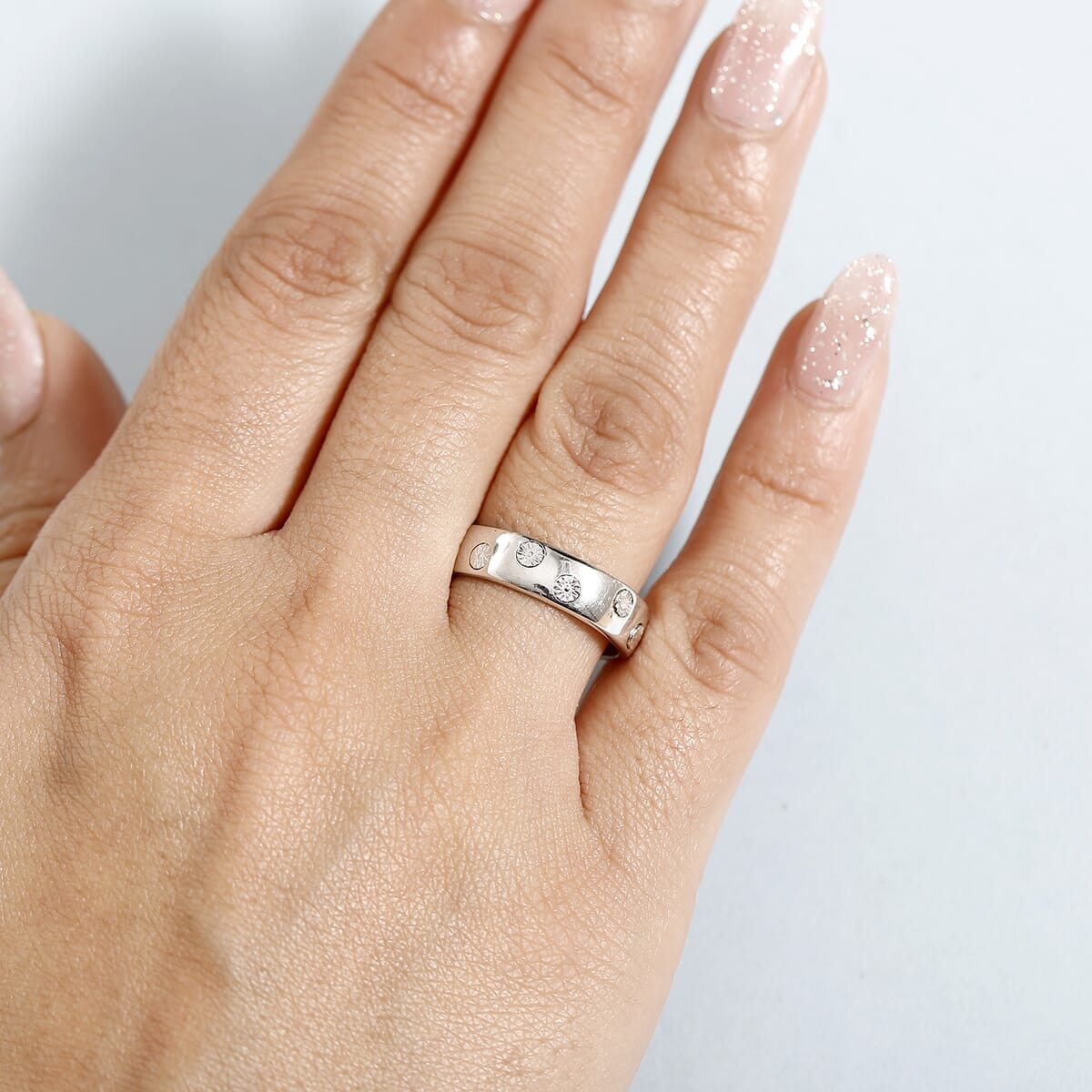 Karis White Diamond Accent Band Ring in Platinum Bond (Size 8.0) image number 2