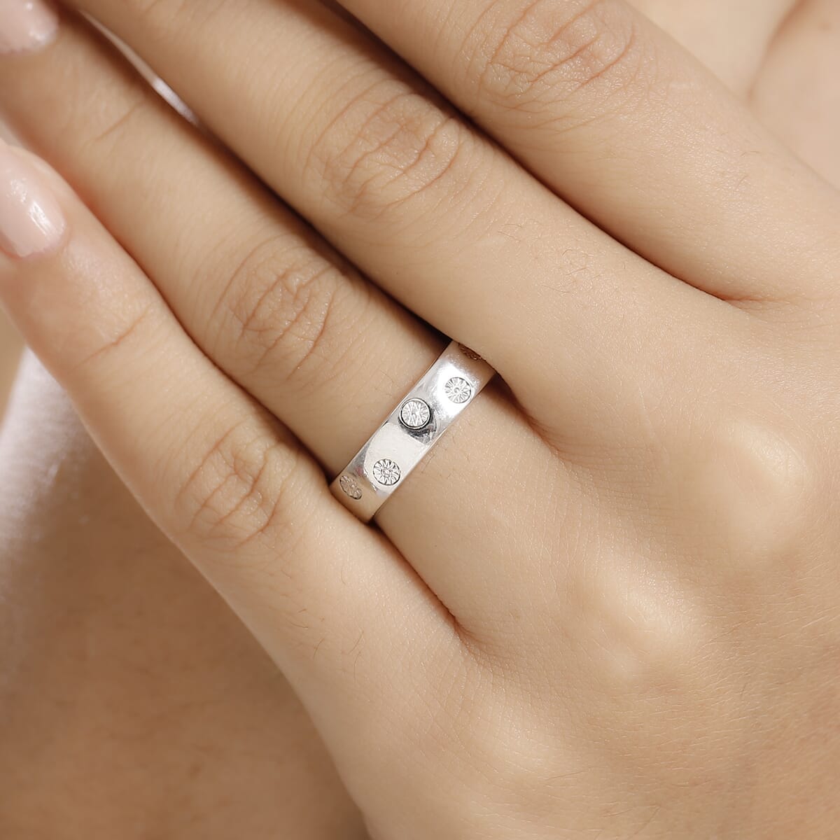 Karis White Diamond Accent Band Ring in Platinum Bond (Size 9.0) image number 2