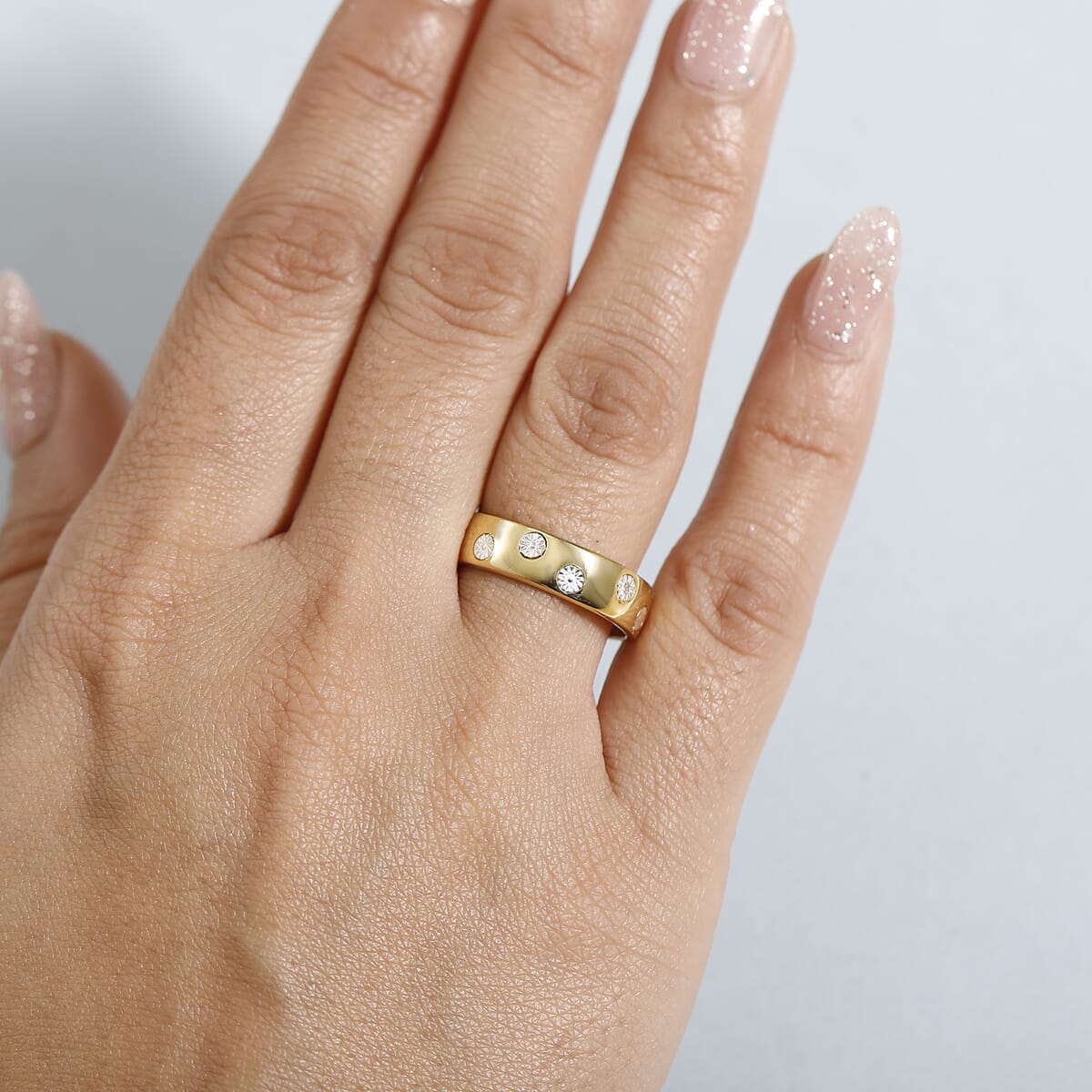 Karis White Diamond Accent Band Ring in 18K YG Over (Size 7.0) image number 2