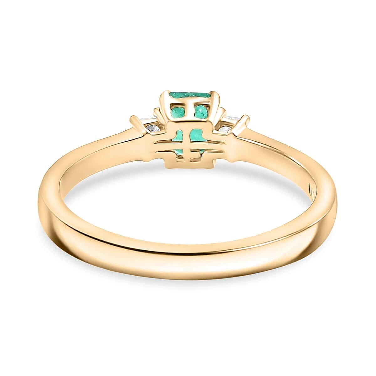 Luxoro Premium Boyaca Colombian Emerald and G-H I2 Diamond 0.60 ctw 3 Stone Ring in 10K Yellow Gold (Size 10.0)