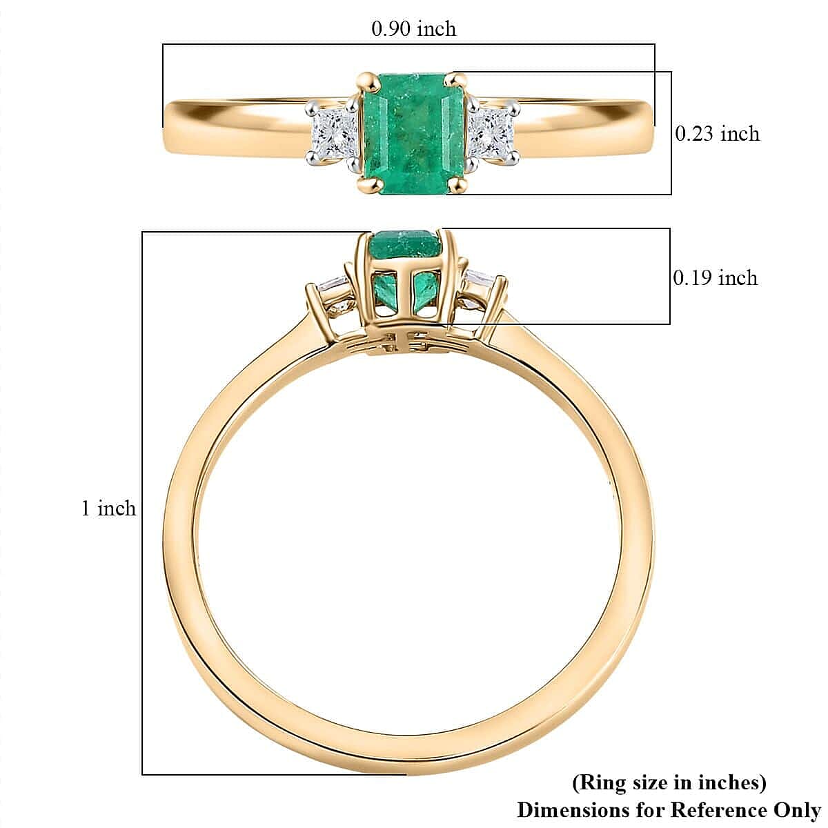 Luxoro Premium Boyaca Colombian Emerald and G-H I2 Diamond 0.60 ctw 3 Stone Ring in 10K Yellow Gold (Size 10.0)