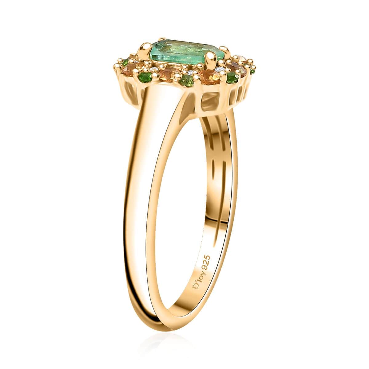 AAA Boyaca Colombian Emerald and Multi Gemstone 0.90 ctw Halo Ring in 18K Vermeil Yellow Gold Over Sterling Silver (Size 6.0) image number 3