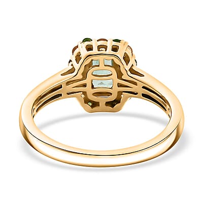 D'Joy AAA Boyaca Colombian Emerald and Multi Gemstone 0.90 ctw Halo Ring in 18K Vermeil Yellow Gold Over Sterling Silver (Size 6.0)