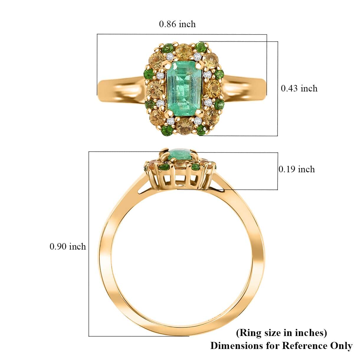 AAA Boyaca Colombian Emerald and Multi Gemstone 0.90 ctw Halo Ring in 18K Vermeil Yellow Gold Over Sterling Silver (Size 6.0) image number 5