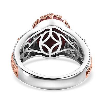 Karis Norwegian Thulite and Orissa Rhodolite Garnet 6.65 ctw Victorian Blossom Ring 18K RG Plated and Platinum Bond (Size 10.0)