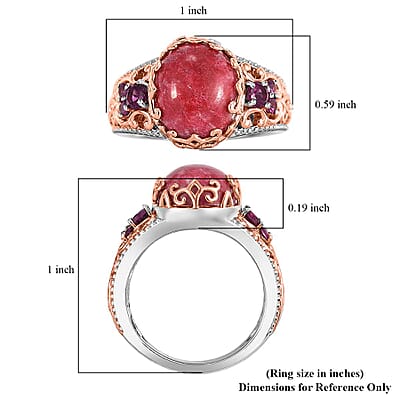 Karis Norwegian Thulite and Orissa Rhodolite Garnet 6.65 ctw Victorian Blossom Ring 18K RG Plated and Platinum Bond (Size 10.0)