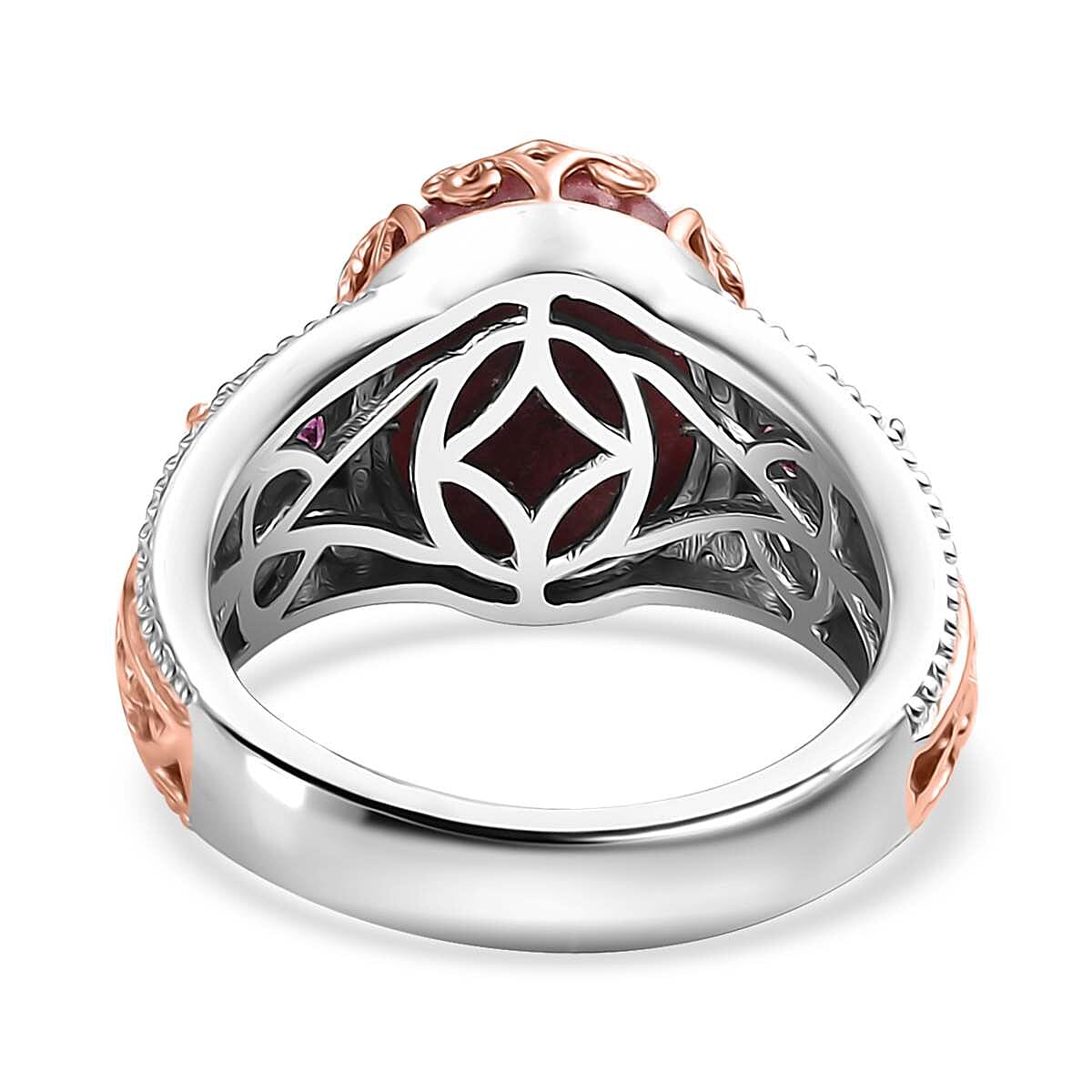 Karis Norwegian Thulite and Orissa Rhodolite Garnet 6.65 ctw Victorian Blossom Ring 18K RG Plated and Platinum Bond (Size 5.0) (Del. in 10-12 Days) image number 4