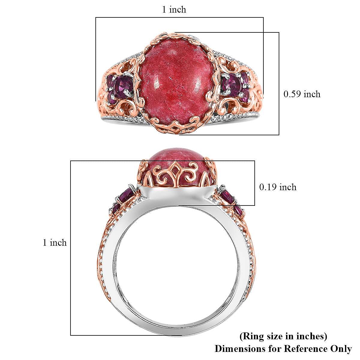 Karis Norwegian Thulite and Orissa Rhodolite Garnet 6.65 ctw Victorian Blossom Ring 18K RG Plated and Platinum Bond (Size 5.0) (Del. in 10-12 Days) image number 5