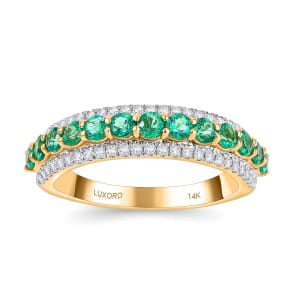 Luxoro AAA Boyaca Colombian Emerald and G-H I2 Diamond 1.10 ctw Ring in 14K Yellow Gold (Size 10.0)