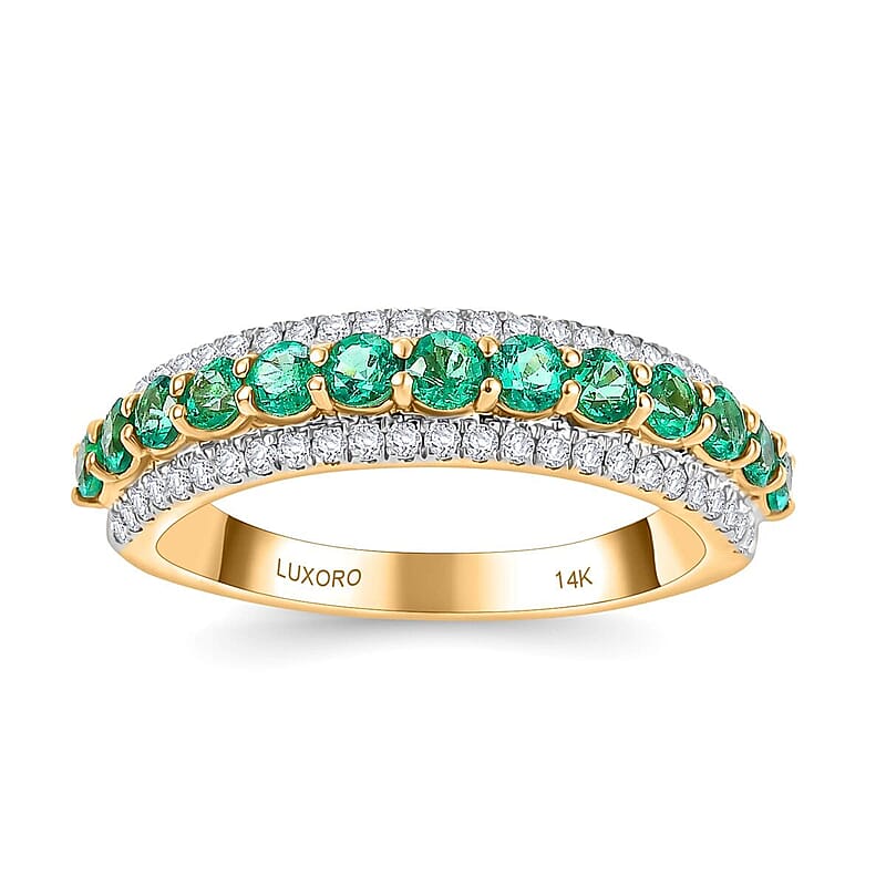 Luxoro AAA Boyaca Colombian Emerald and G-H I2 Diamond 1.10 ctw Ring in 14K Yellow Gold (Size 10.0)