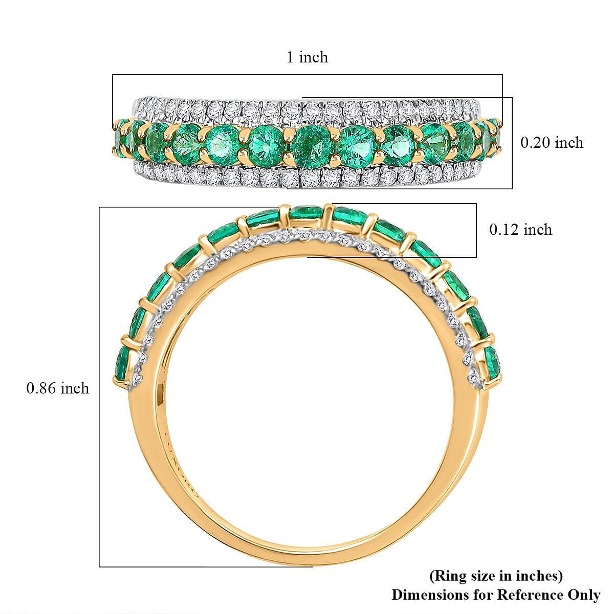 Luxoro AAA Boyaca Colombian Emerald and G-H I2 Diamond 1.10 ctw Ring in 14K Yellow Gold (Size 10.0)