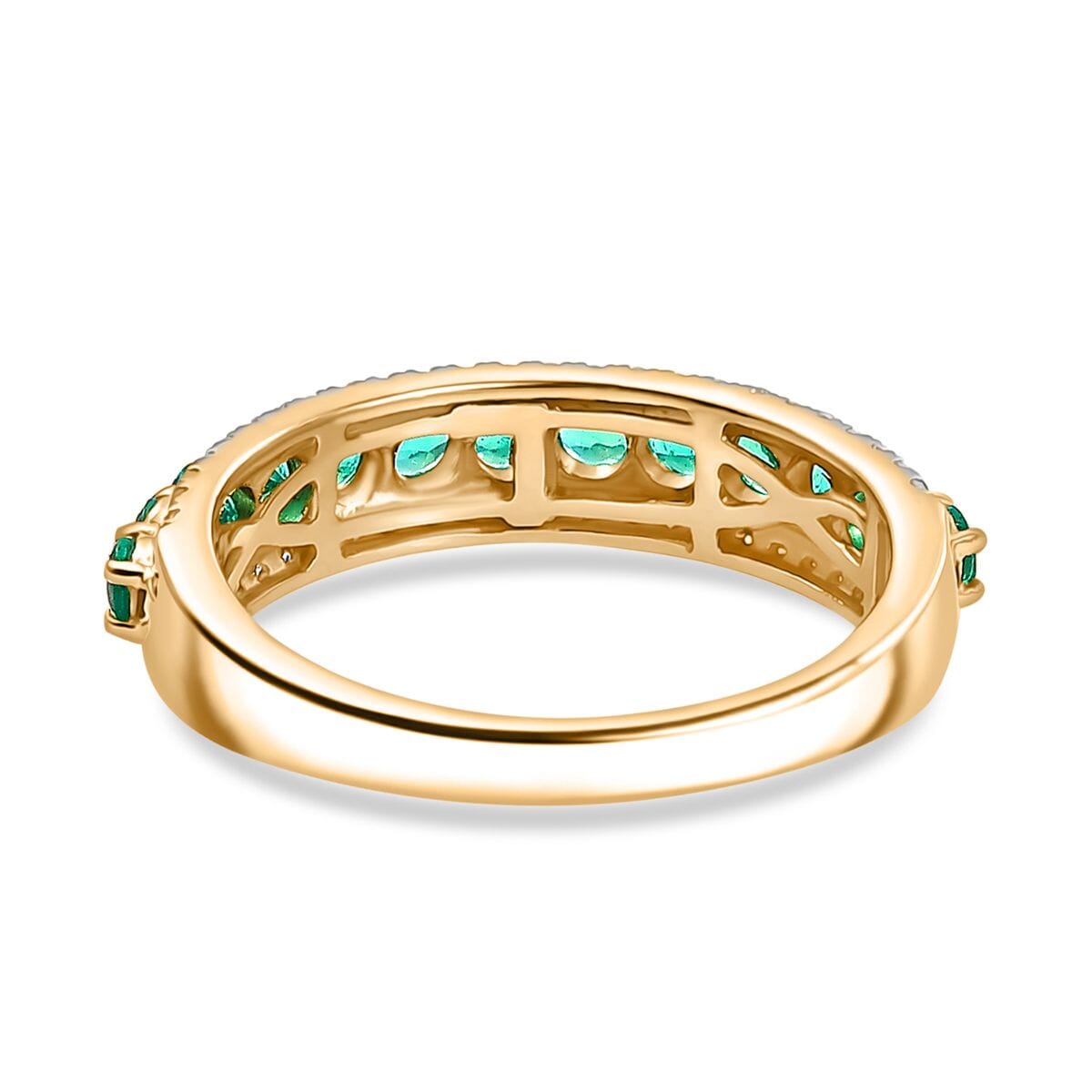 Luxoro AAA Boyaca Colombian Emerald and G-H I2 Diamond 1.10 ctw Ring in 14K Yellow Gold (Size 8.0) image number 4