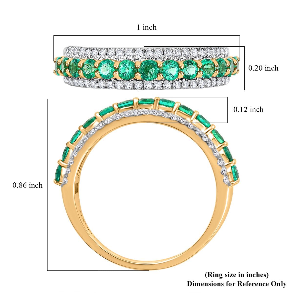 Luxoro AAA Boyaca Colombian Emerald and G-H I2 Diamond 1.10 ctw Ring in 14K Yellow Gold (Size 8.0) image number 5