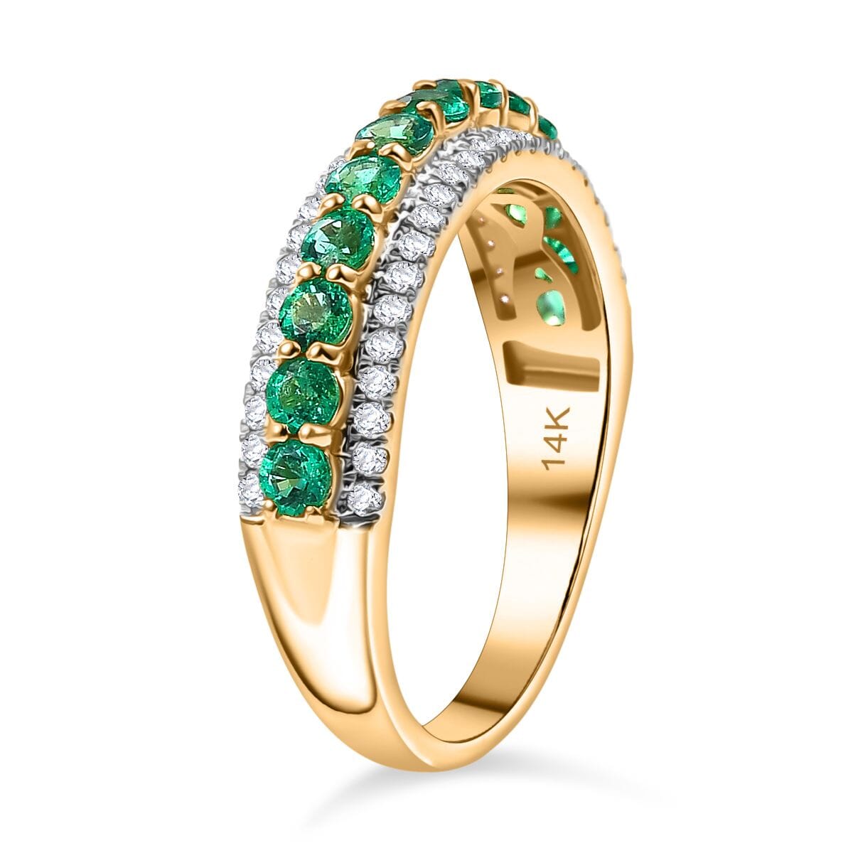 Luxoro AAA Boyaca Colombian Emerald and G-H I2 Diamond 1.10 ctw Ring in 14K Yellow Gold (Size 9.0) image number 3