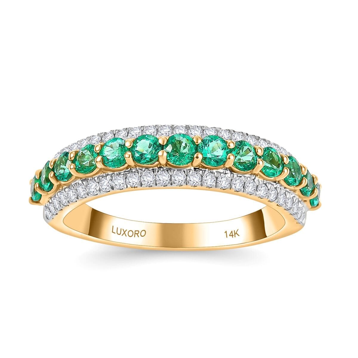 Doorbuster Certified & Appraised Luxoro 14K Yellow Gold AAA Boyaca Colombian Emerald, Diamond (G-H, I2) (0.30 cts) Ring (Size 9.5) (Del. in 7-10 Days) 1.10 ctw image number 0