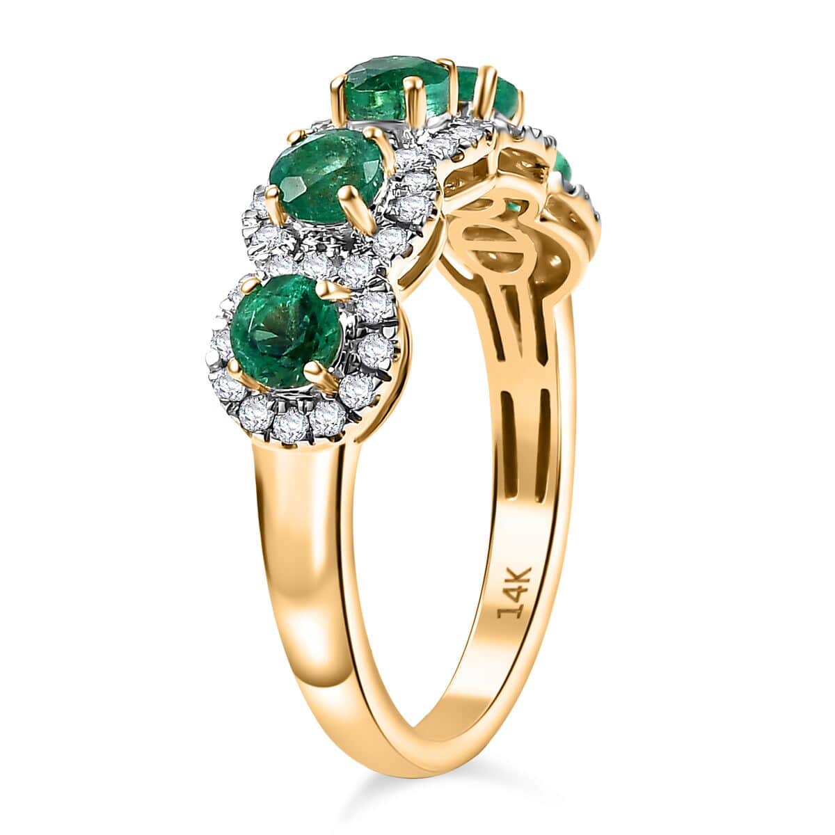 Luxoro AAA Boyaca Colombian Emerald and G-H I2 Diamond 1.50 ctw Ring in 14K Yellow Gold (Size 10.0) image number 3