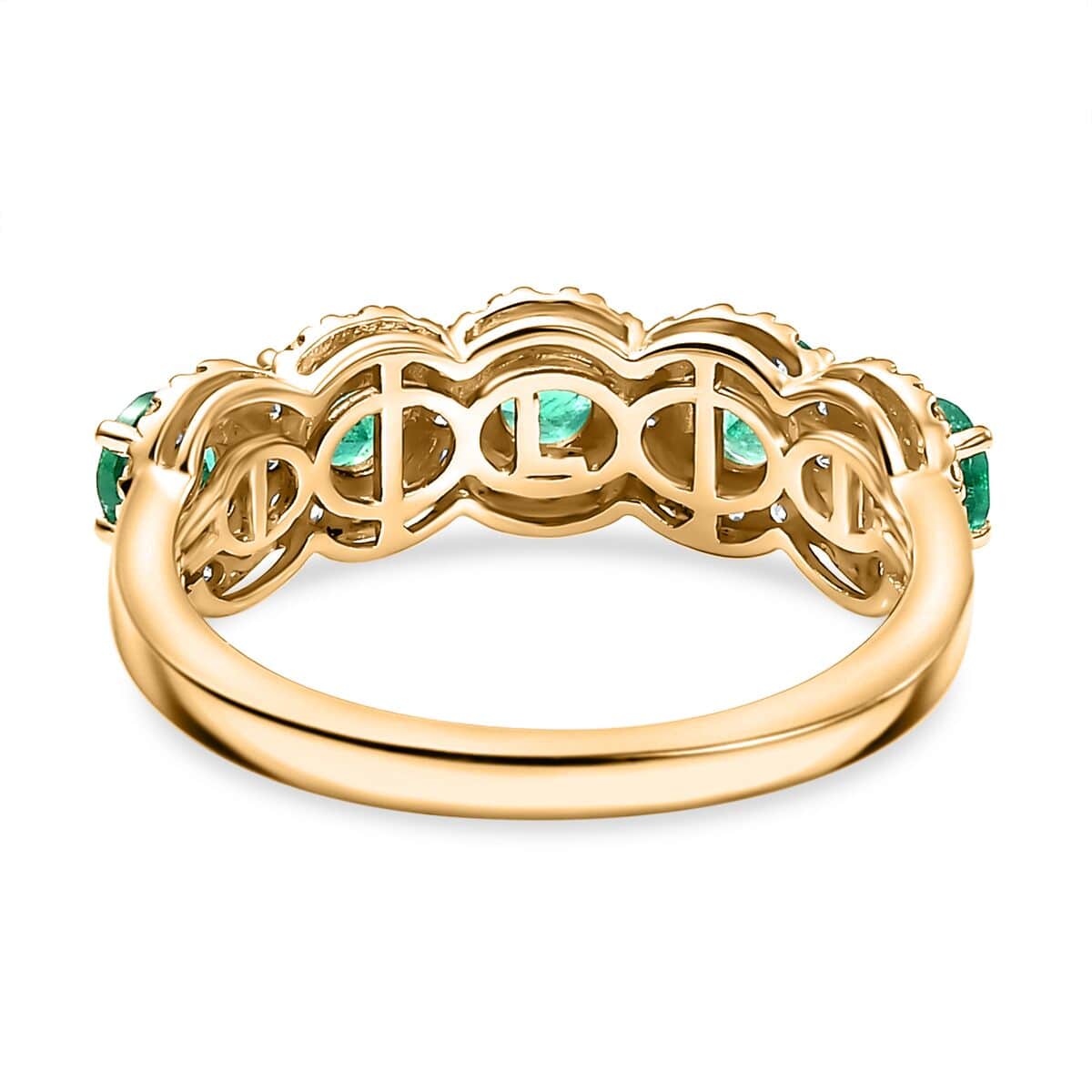 Luxoro AAA Boyaca Colombian Emerald and G-H I2 Diamond 1.50 ctw Ring in 14K Yellow Gold (Size 10.0) image number 4