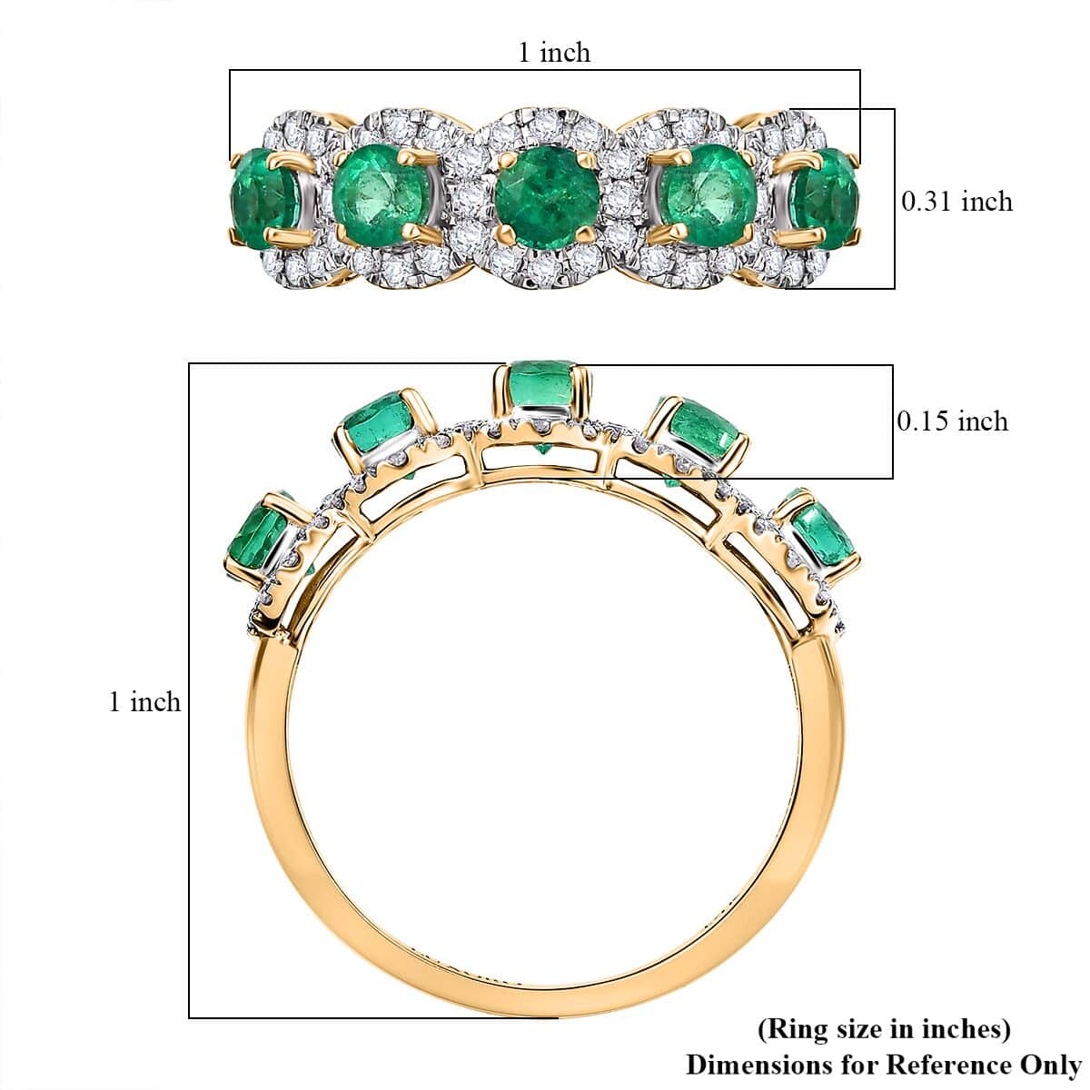 Luxoro AAA Boyaca Colombian Emerald and G-H I2 Diamond 1.50 ctw Ring in 14K Yellow Gold (Size 10.0) image number 5