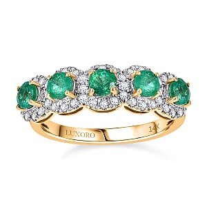 Luxoro 14K Yellow Gold AAA Boyaca Colombian Emerald, Diamond (G-H, I2) (0.51 cts) Ring (Size 12.0) 1.50 ctw