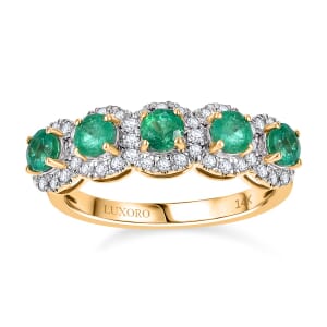 Luxoro AAA Boyaca Colombian Emerald and G-H I2 Diamond 1.50 ctw Ring in 14K Yellow Gold (Size 7.0)