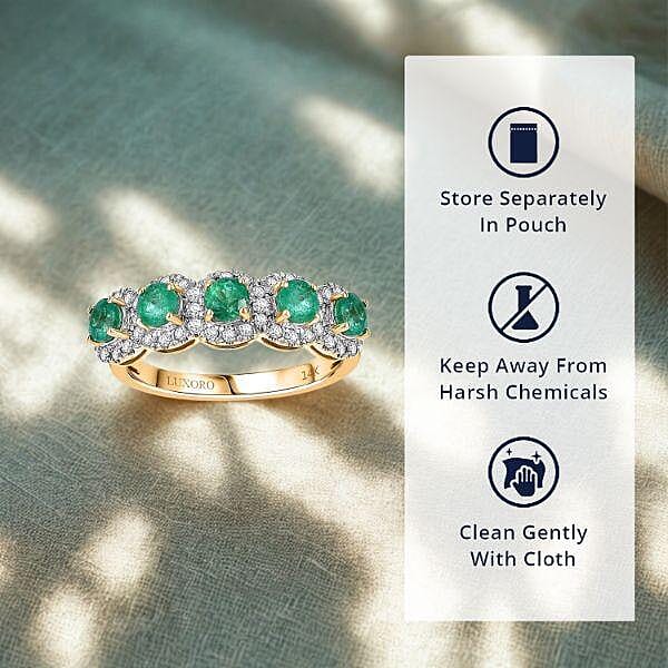 Luxoro AAA Boyaca Colombian Emerald, Diamond Ring in 14K Yellow Gold 1.50 ctw (Size 7.5)