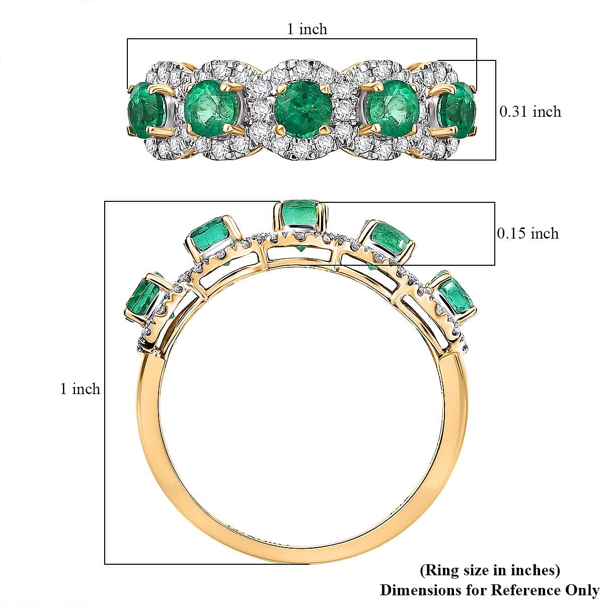 Luxoro AAA Boyaca Colombian Emerald and G-H I2 Diamond 1.50 ctw Ring in 14K Yellow Gold (Size 9.0) image number 5