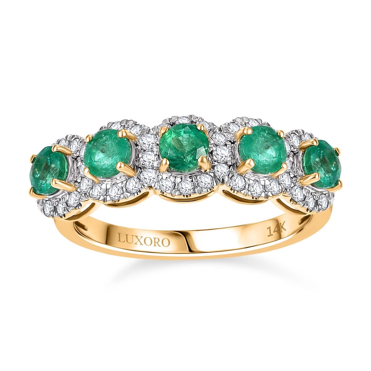 Luxoro 14K Yellow Gold AAA Boyaca Colombian Emerald, Diamond (G-H, I2) (0.51 cts) Ring (Size 9.5) 1.50 ctw image number 0
