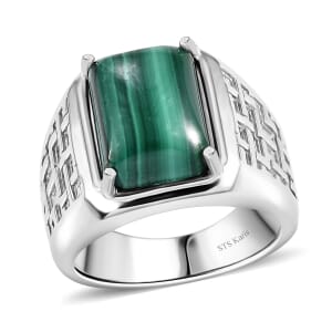 Karis African Malachite 9.15 ctw Men's Ring in Platinum Bond (Size 10.0)