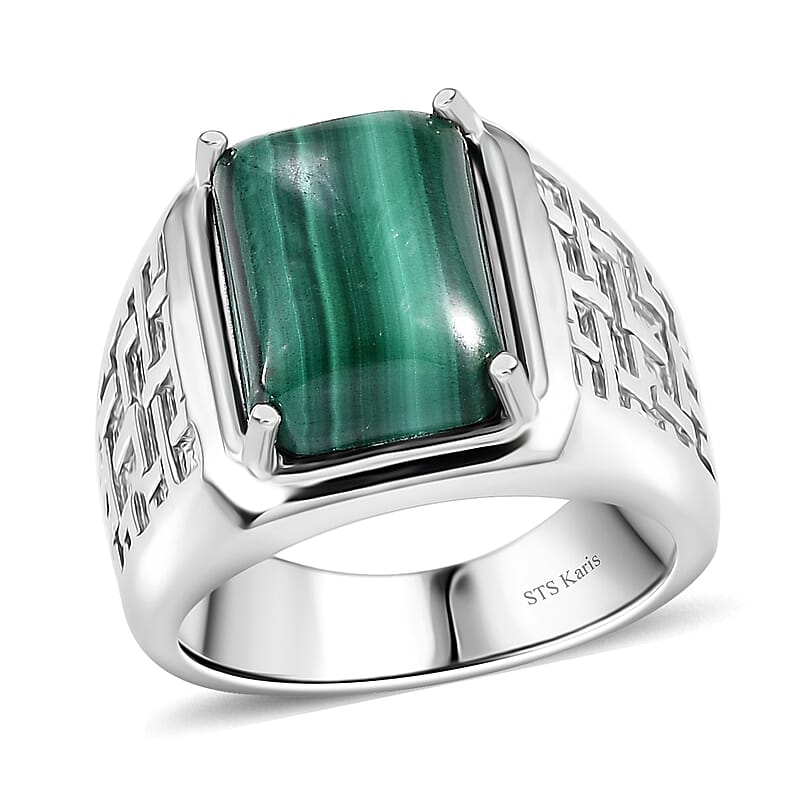 Karis African Malachite 9.15 ctw Men's Ring in Platinum Bond (Size 10.0)