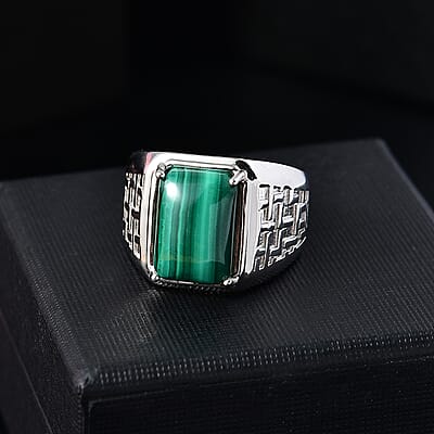 Karis African Malachite 9.15 ctw Men's Ring in Platinum Bond (Size 10.0)