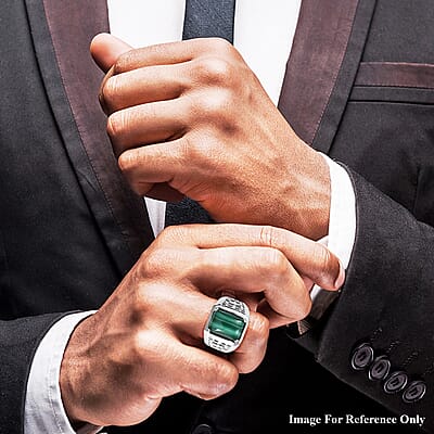 Karis African Malachite 9.15 ctw Men's Ring in Platinum Bond (Size 10.0)