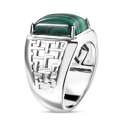 Karis African Malachite 9.15 ctw Men's Ring in Platinum Bond (Size 10.0)
