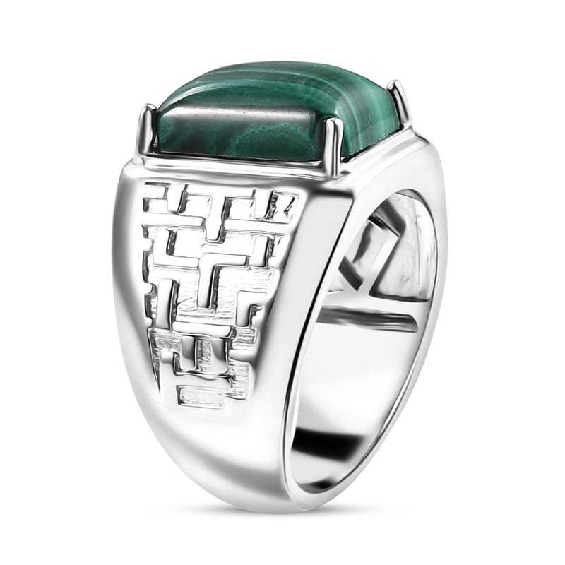 Karis African Malachite 9.15 ctw Men's Ring in Platinum Bond (Size 10.0)