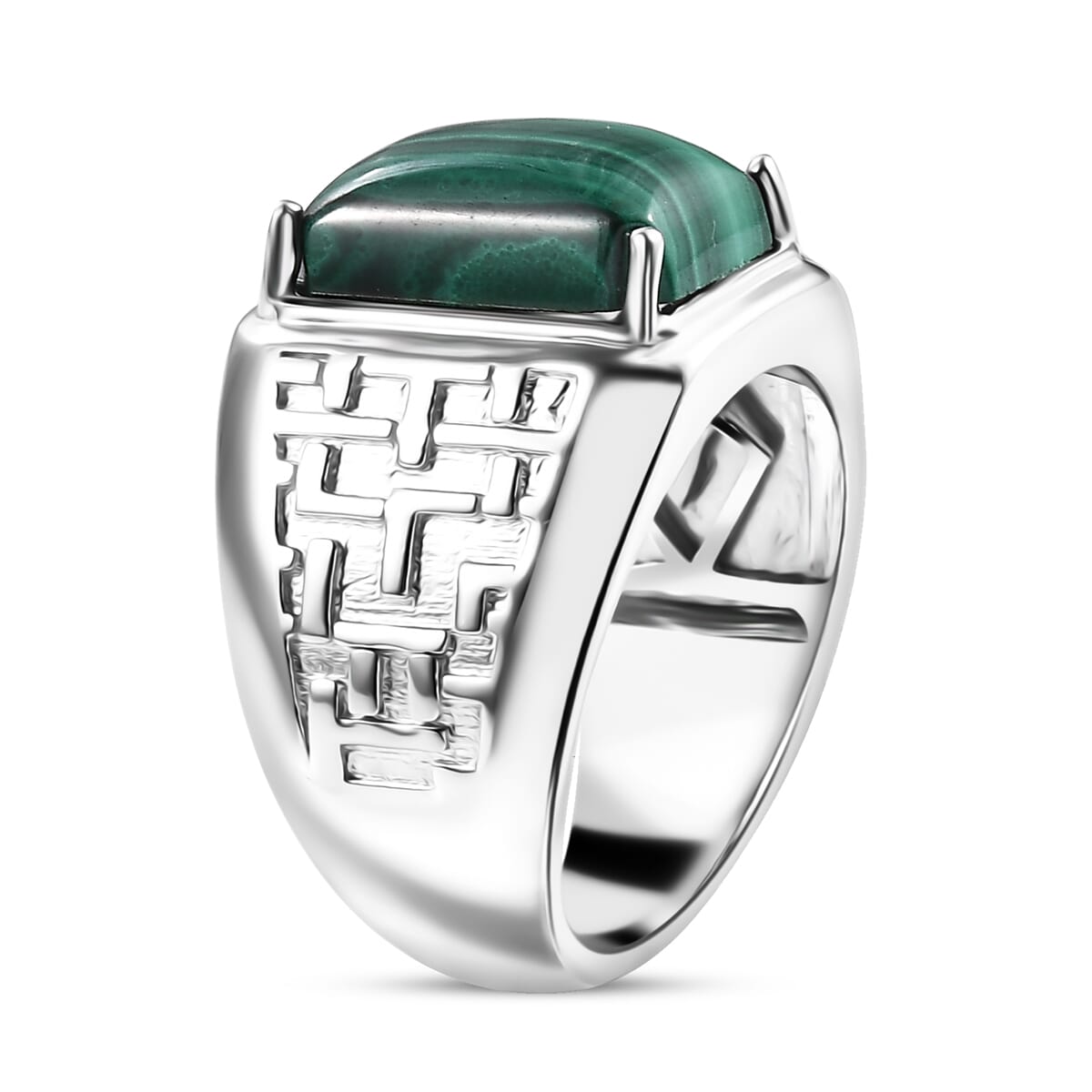 Karis African Malachite 9.15 ctw Men's Ring in Platinum Bond (Size 14.0) image number 3
