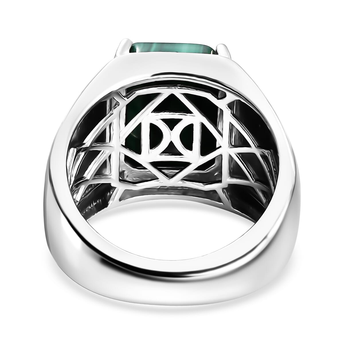 Karis African Malachite 9.15 ctw Men's Ring in Platinum Bond (Size 14.0) image number 4