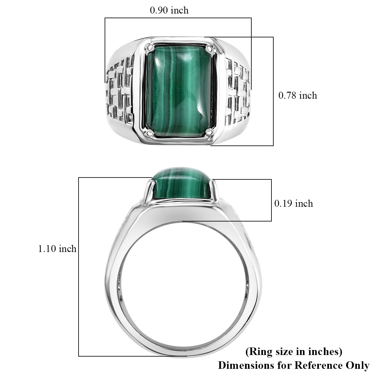 Karis African Malachite 9.15 ctw Men's Ring in Platinum Bond (Size 14.0) image number 5