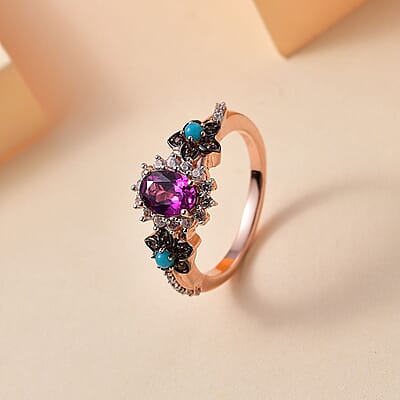 D'Joy AAA Radiant Ember Garnet and Multi Gemstone 1.60 ctw Floral Ring in 18K Vermeil Rose Gold Over Sterling Silver (Size 10.0)