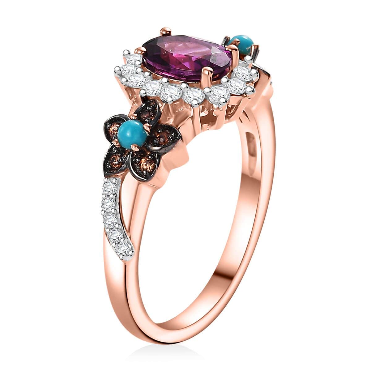 AAA Radiant Ember Garnet and Multi Gemstone 1.60 ctw Floral Ring in 18K Vermeil Rose Gold Over Sterling Silver (Size 10.0) (Del. In 10-12 Days) image number 3