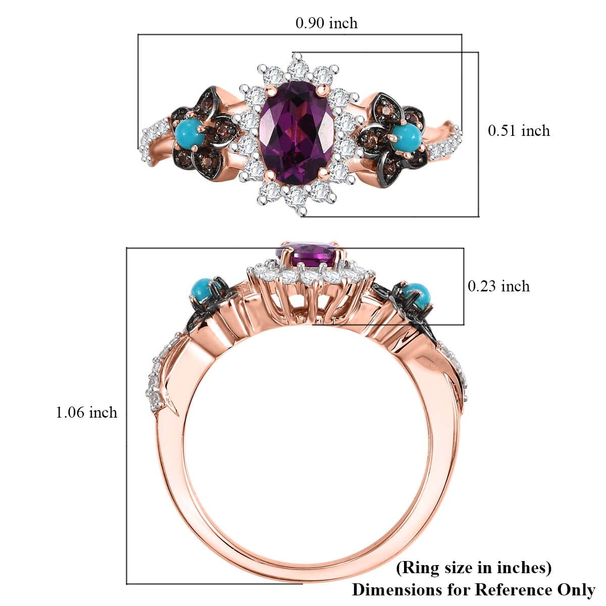 AAA Radiant Ember Garnet and Multi Gemstone 1.60 ctw Floral Ring in 18K Vermeil Rose Gold Over Sterling Silver (Size 10.0) (Del. In 10-12 Days) image number 5