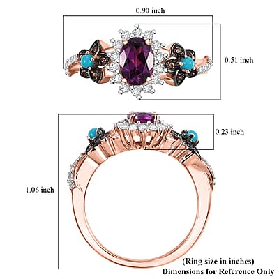 D'Joy AAA Radiant Ember Garnet and Multi Gemstone 1.60 ctw Floral Ring in 18K Vermeil Rose Gold Over Sterling Silver (Size 10.0)
