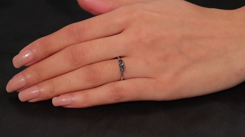 Black Diamond (IR) 3 Stone Ring in Rhodium Over Sterling Silver (Size 10.0) 0.35 ctw