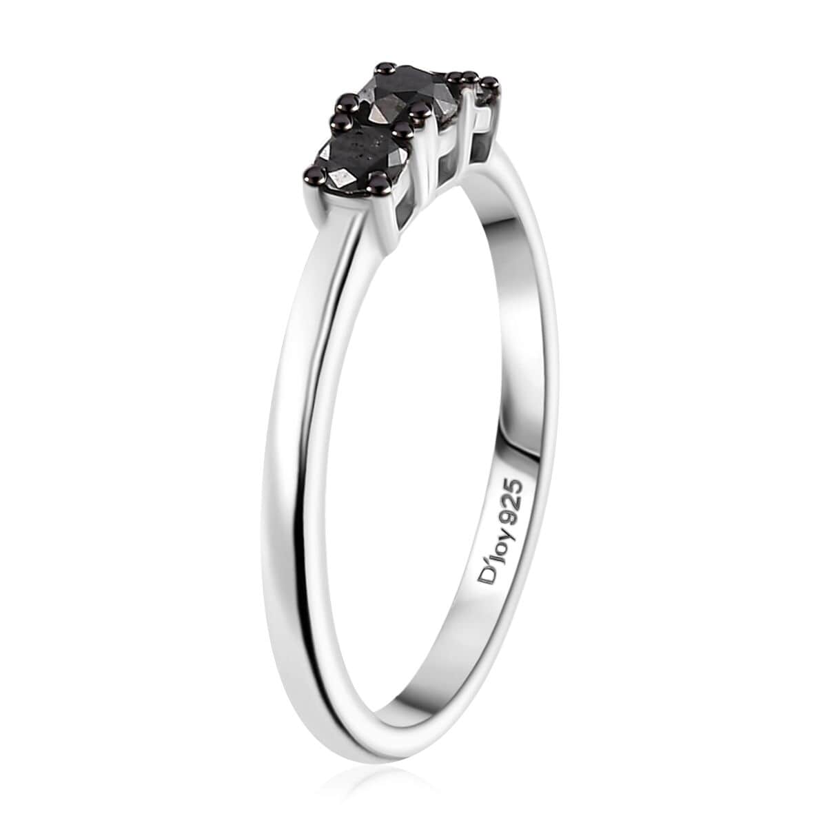 Black Diamond 0.35 ctw 3 Stone Ring in Rhodium Over Sterling Silver (Size 10.0) image number 3