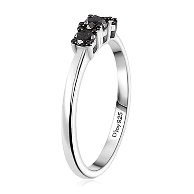 D'Joy Black Diamond 0.35 ctw 3 Stone Ring in Rhodium Over Sterling Silver (Size 10.0)